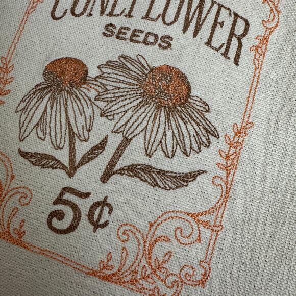 Embroidered‎ Coneflower Canvas Tote Orange Brown Stitching Reusable Shopping bag - Picture 2 of 7